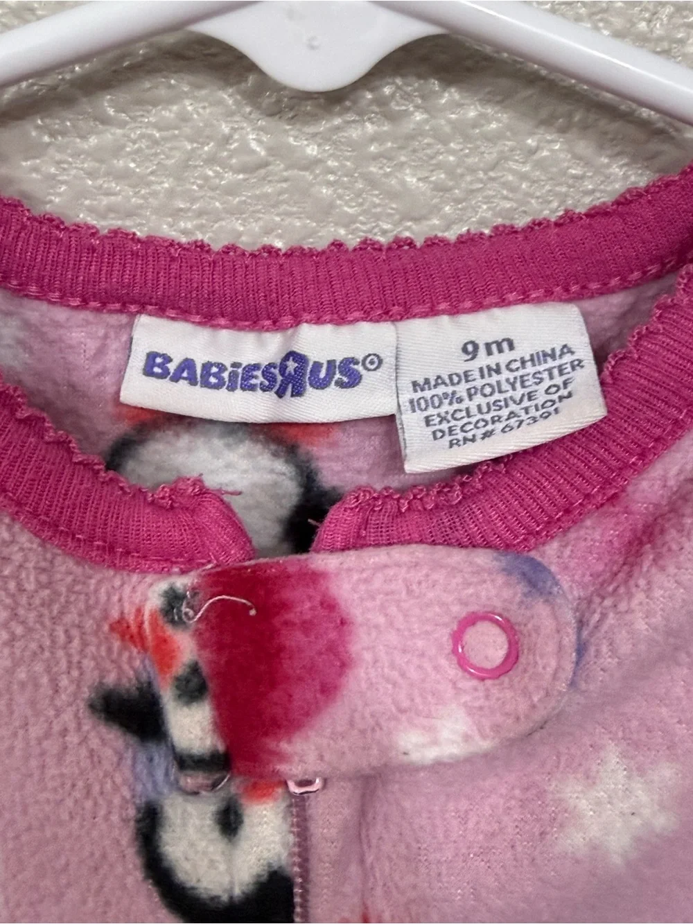 Babies R Us Pink Penguin Fleece Footed Pajamas Size 9M